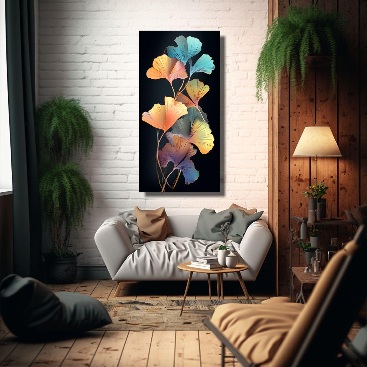 Pintura Minimalista De Hojas Ginkgo En Colores 80x160 Cm-2