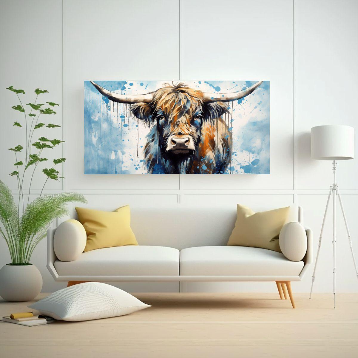 Cuadro Dibujo Armonía Vaca De Las Highlands En Bl 100x50cm-2