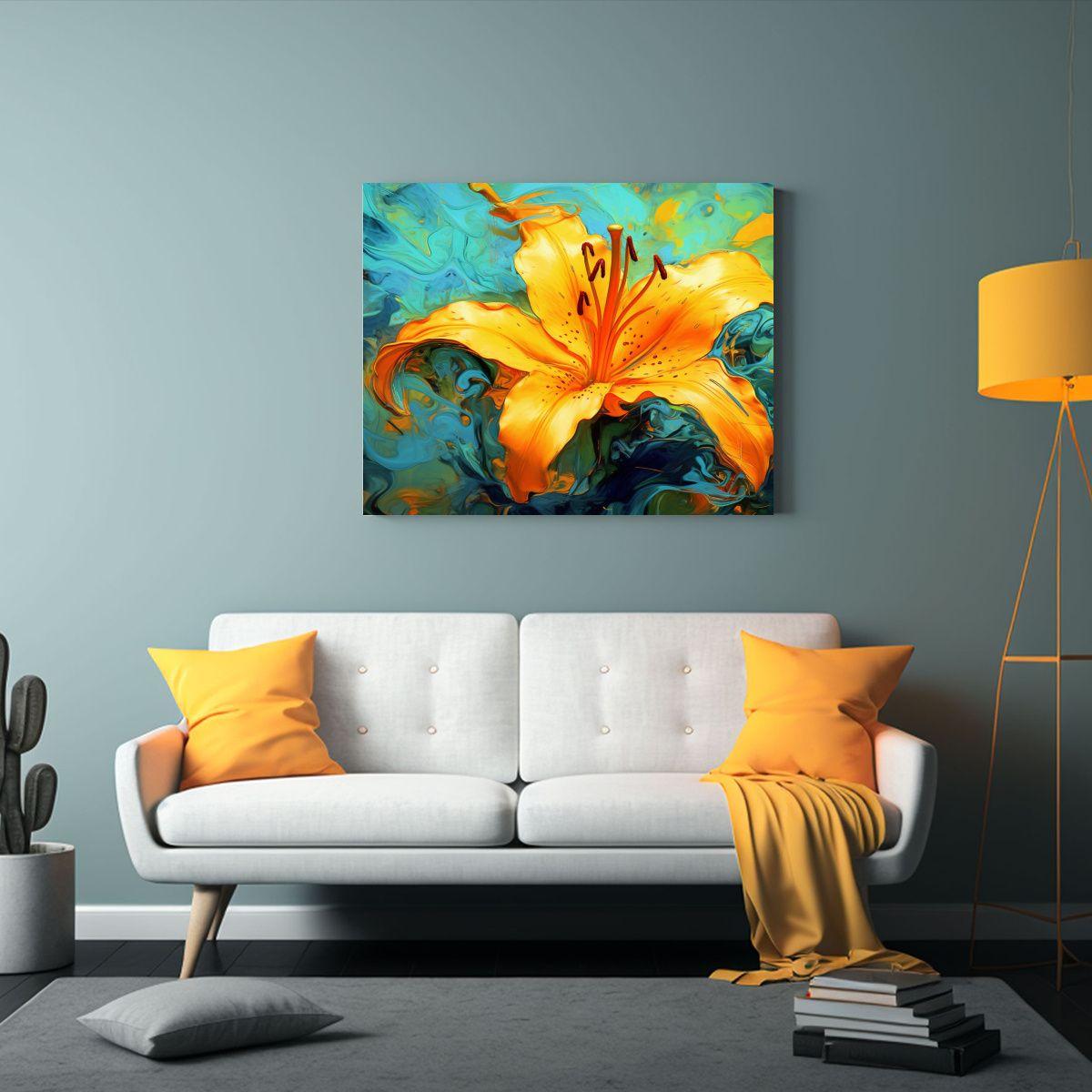 Cuadro De Alta Calidad: Llamativo Lirio Naranja Con Flores A 65x50cm-2
