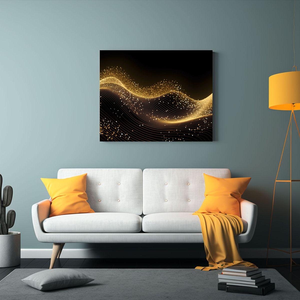 Cuadro Impreso Original Ola Textura Dorada En Lienzo 60x40cm-2