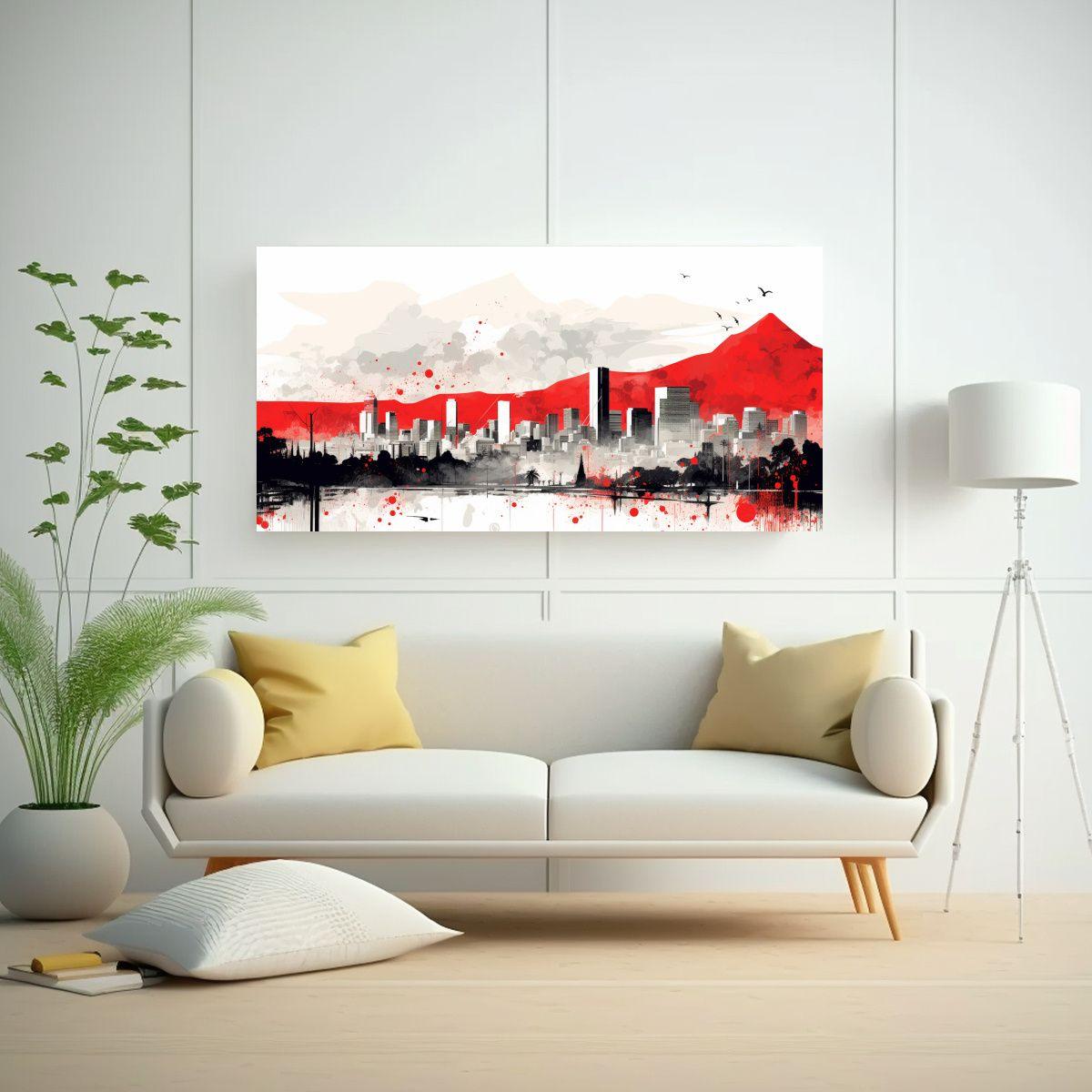 Pintura Mural De Canva En Santiago En Blanco Y Roj 120x60cm-2