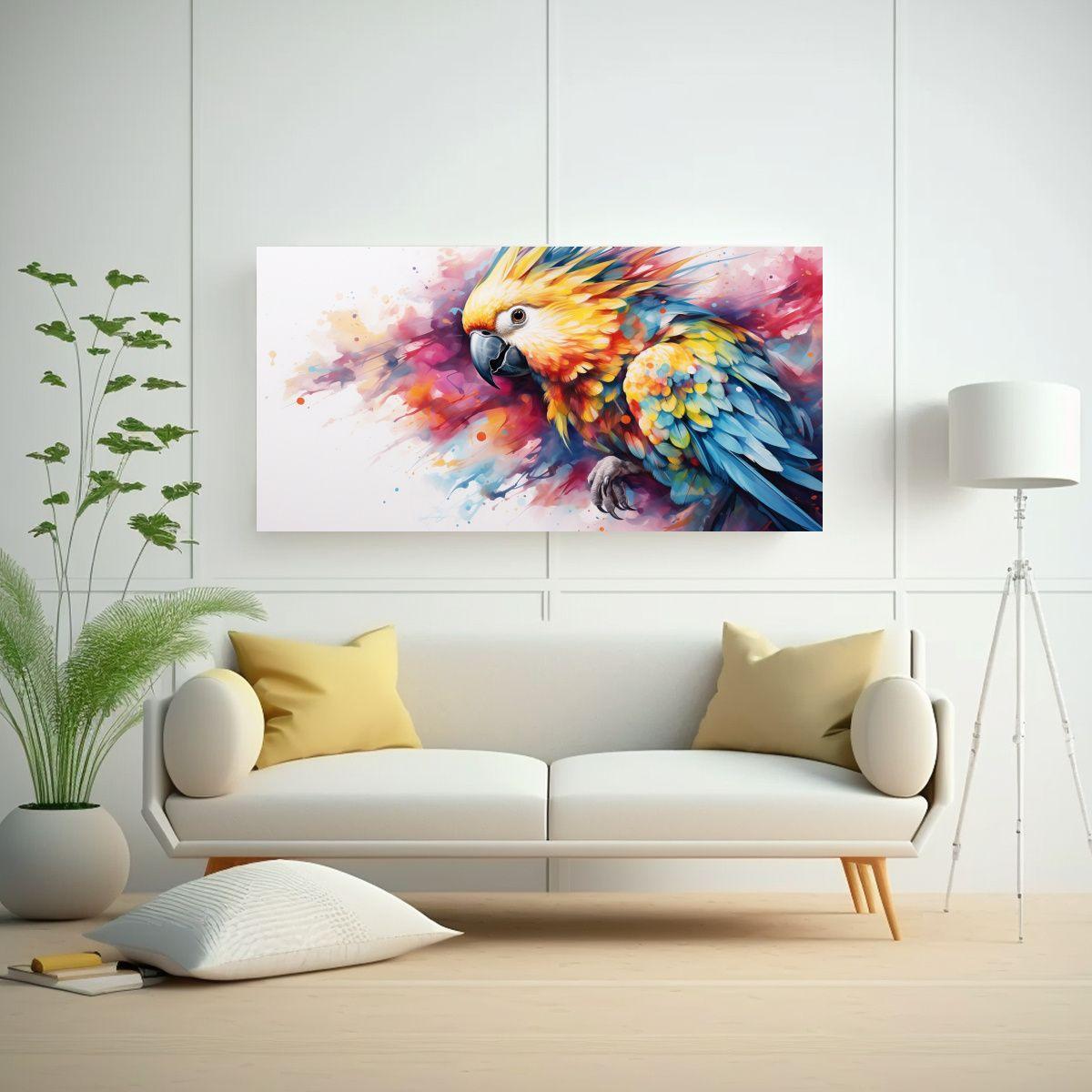 Pintura Equilibrio Colorido Cacatúa Acuarela 21 140x70cm-2