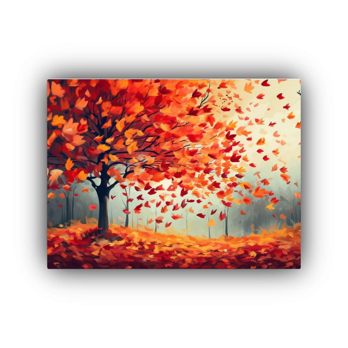 Cuadro De Decoración Con Caída De Hojas Otoñales Vibrante 65x50cm-0