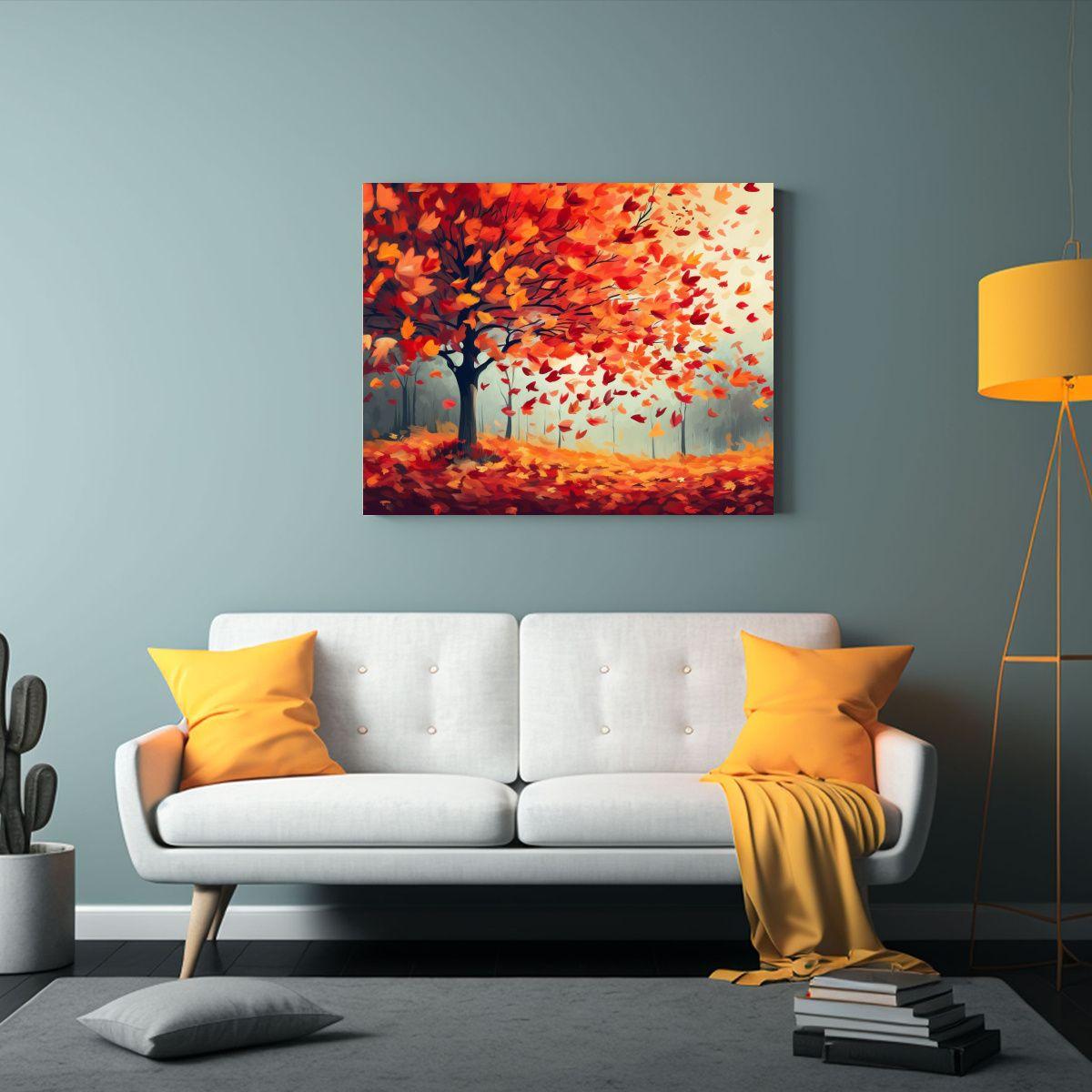Cuadro De Decoración Con Caída De Hojas Otoñales Vibrante 65x50cm-2