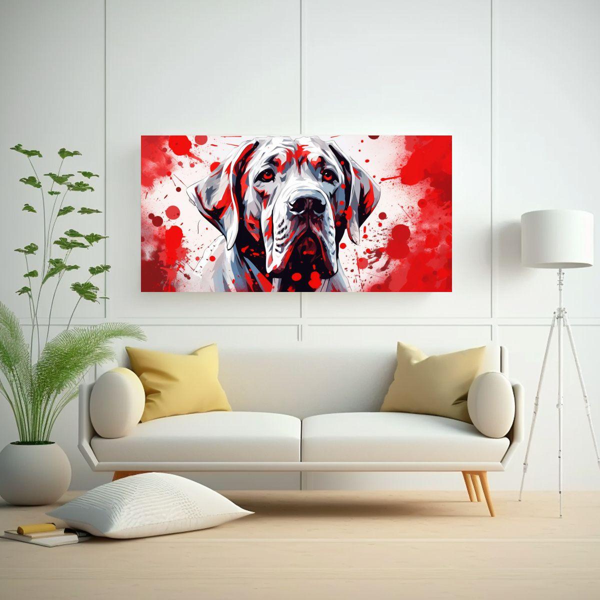 Cuadro Acuarela Mastín Blanco Y Rojo Arte Pop Neo 100x50cm-2