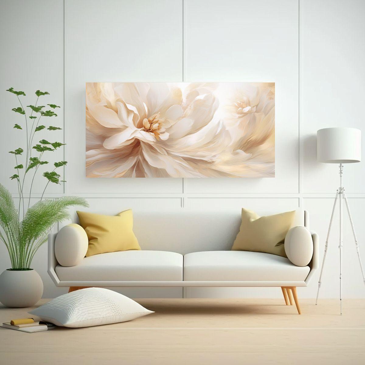 Cuadro Abstracto Beige Y Blanco Relieve Flores 80x40cm-2