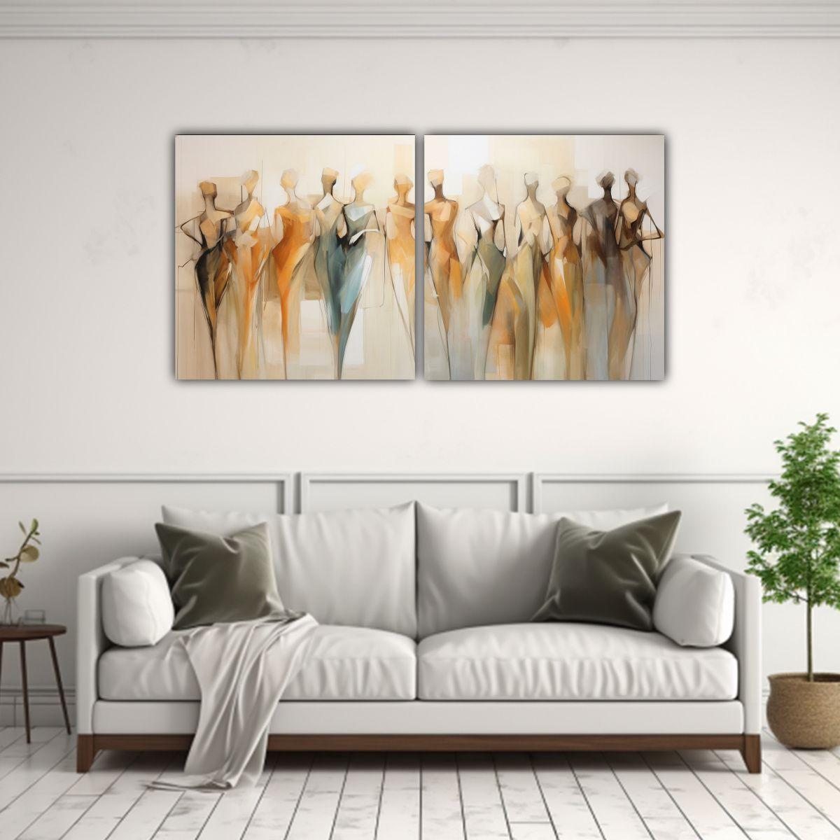 Conjunto De Cuadros Abstractos Con Figuras 160x80 Cm-2