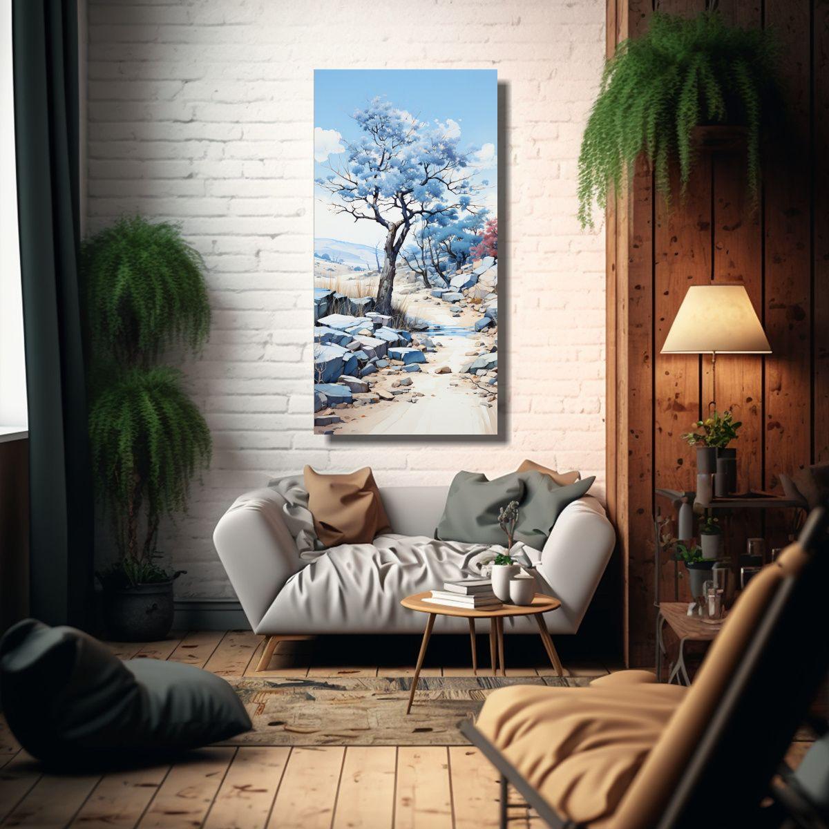 Pintura Abstracta En Colores Blanco Y Azul Joshua 70x140cm-2
