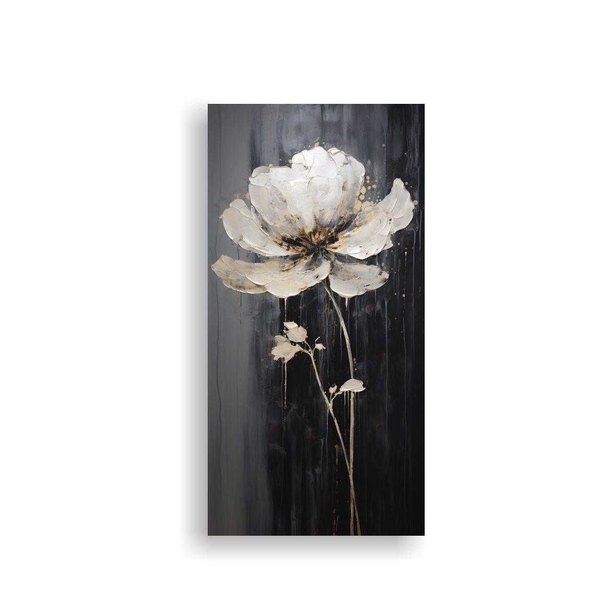Pintura En Lienzo De Flores Negras Con Relieve En 60x120cm-0