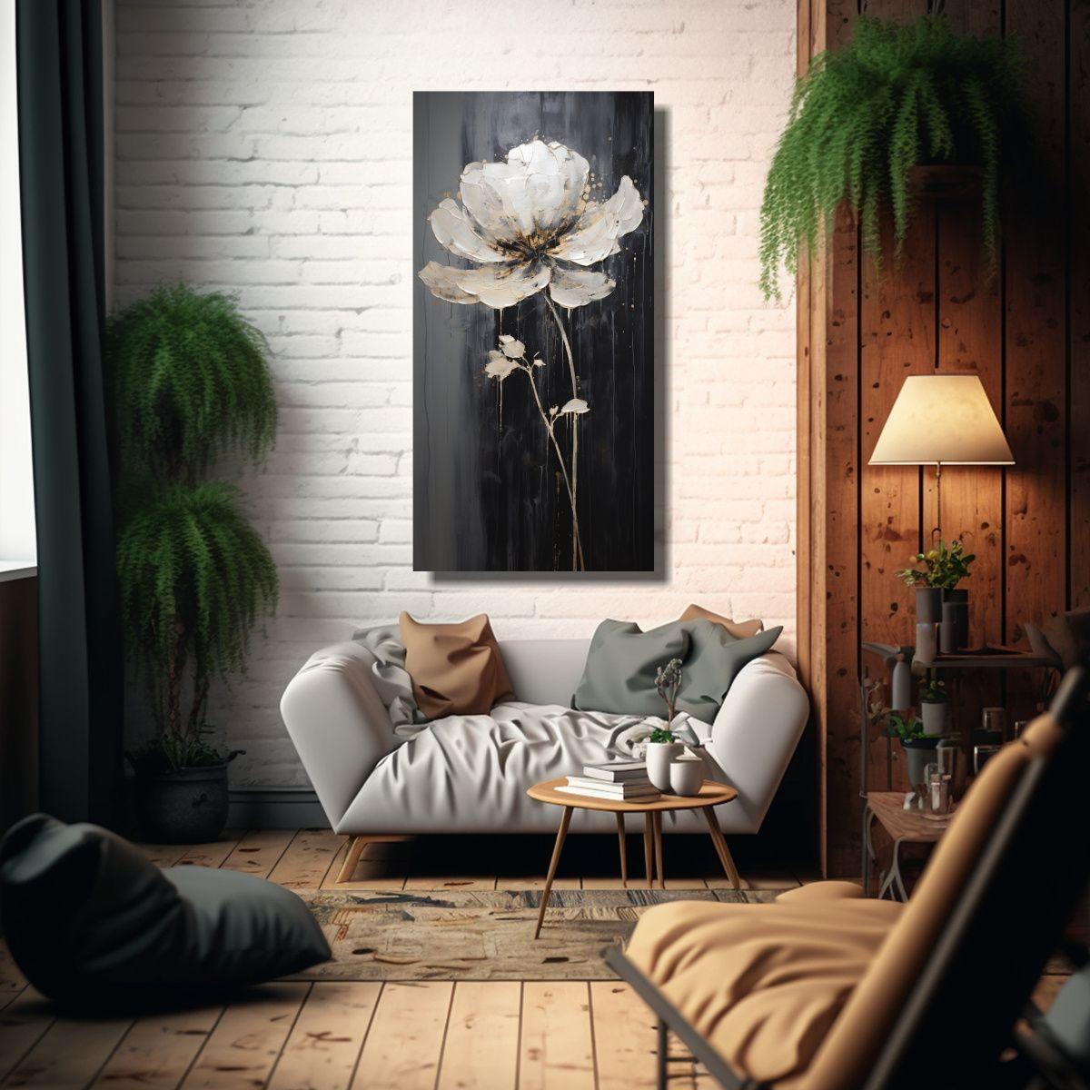 Pintura En Lienzo De Flores Negras Con Relieve En 60x120cm-2