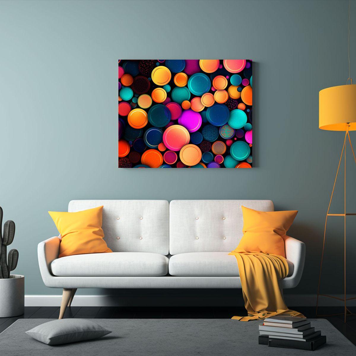 Pintura Decorativa Colorida Con Patrón De Círculos Sobre F 45x30cm-2