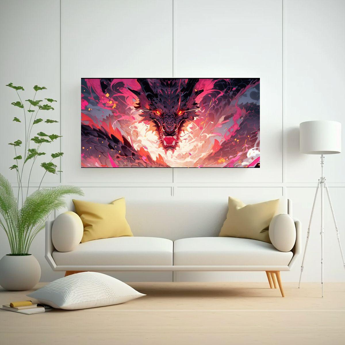 Cuadro Decorativo De Dragón En Colores Naranja Y  80x40cm-2