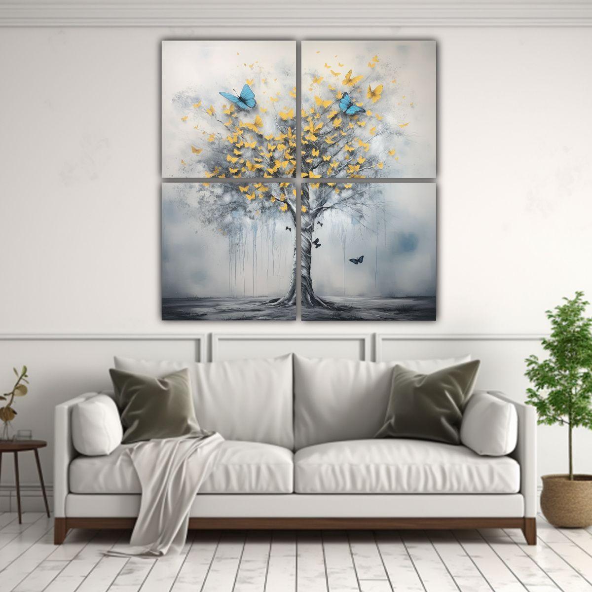 Cuadro Abstracto Adorable Con Árbol Azul 140x140 Cm-2