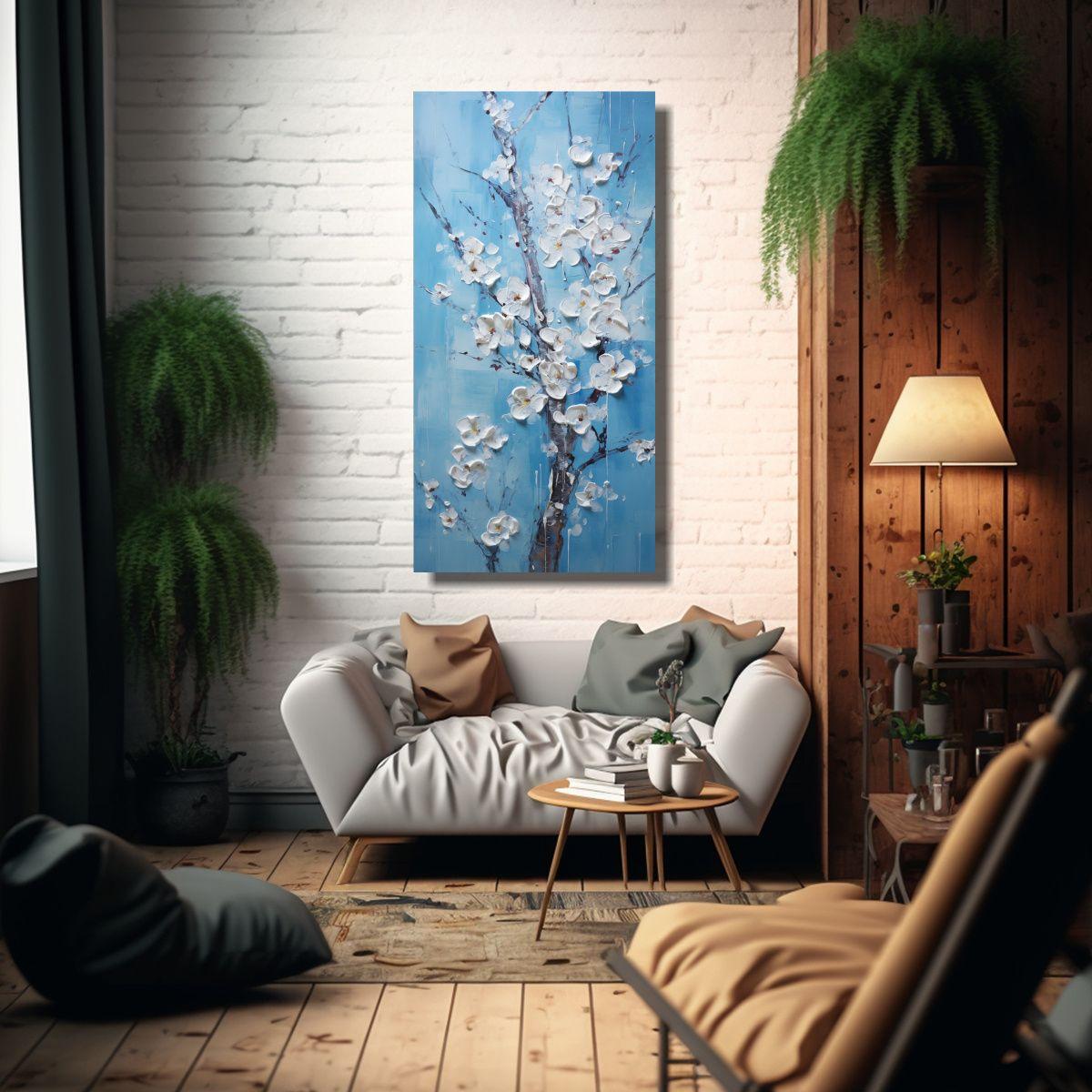 Cuadro Enigmático De Flores De Cerezo Azules 80x160cm-2