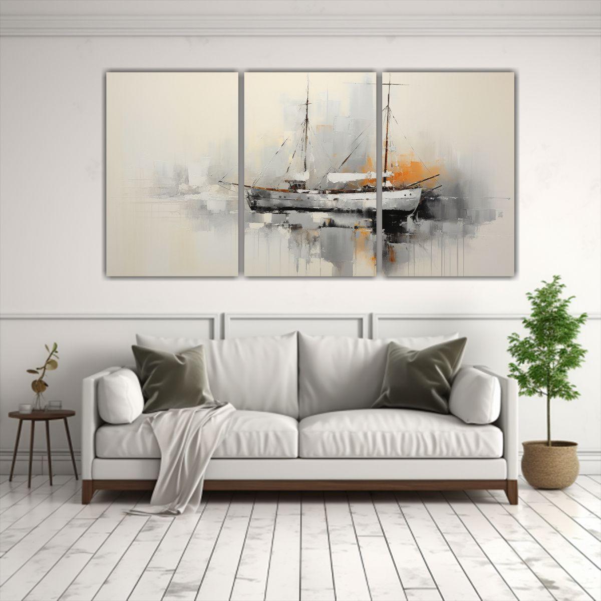 Pintura Abstracta Barco Blanco Y Negro 120x60 Cm-2