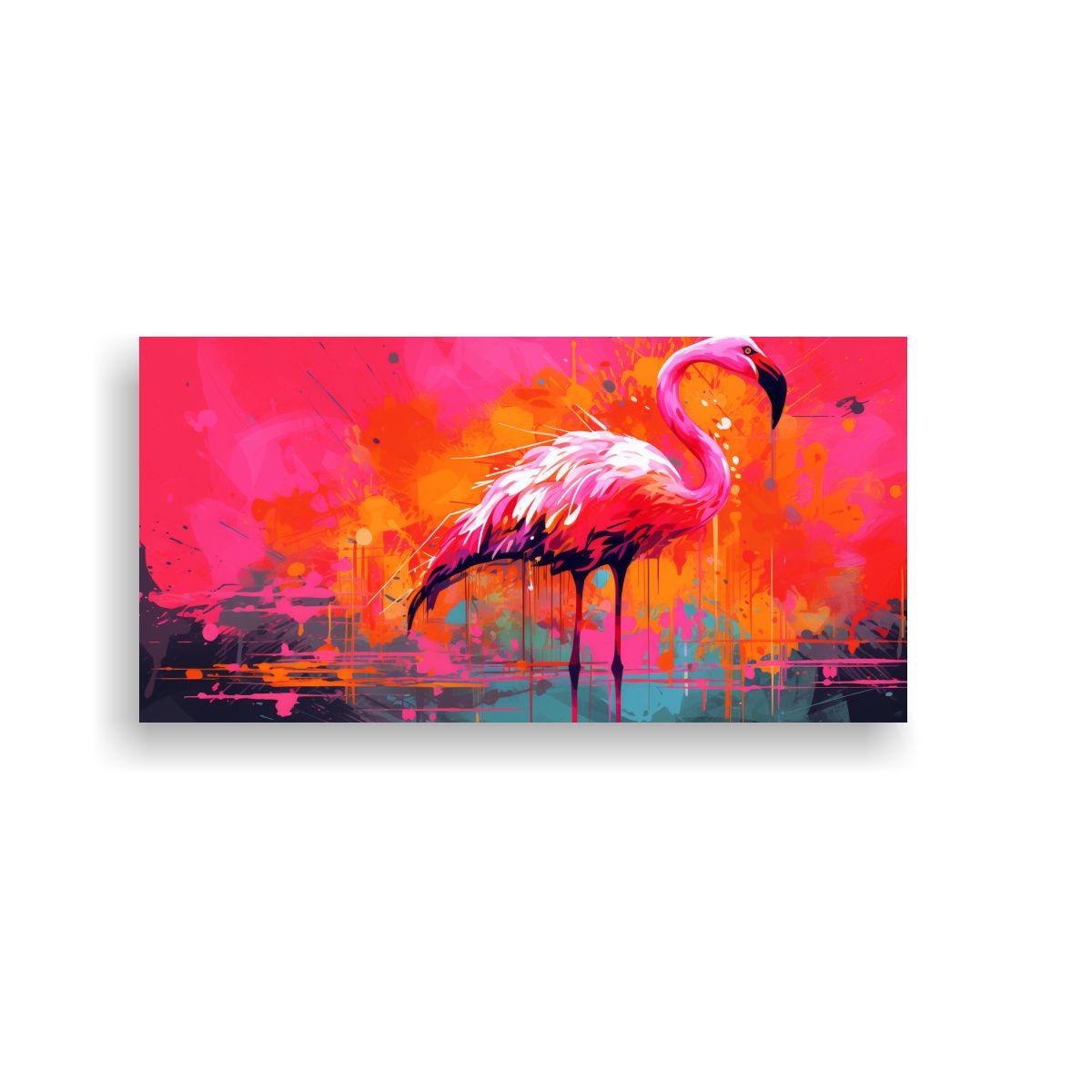 Pintura Decorativa Flamingo En Colores Naranja Y 160x80 Cm-0