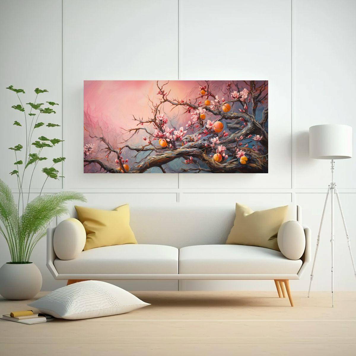 Cuadro Abstracto Detallado De Un árbol De Durazno 80x40cm-2