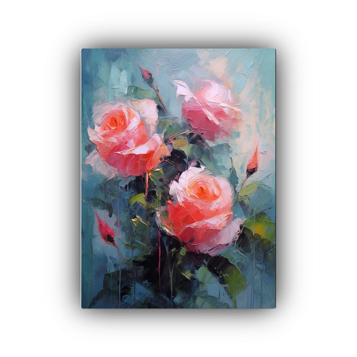 Pintura Al óleo De Rosas En Lienzo Vertical 80x120 Cm-0