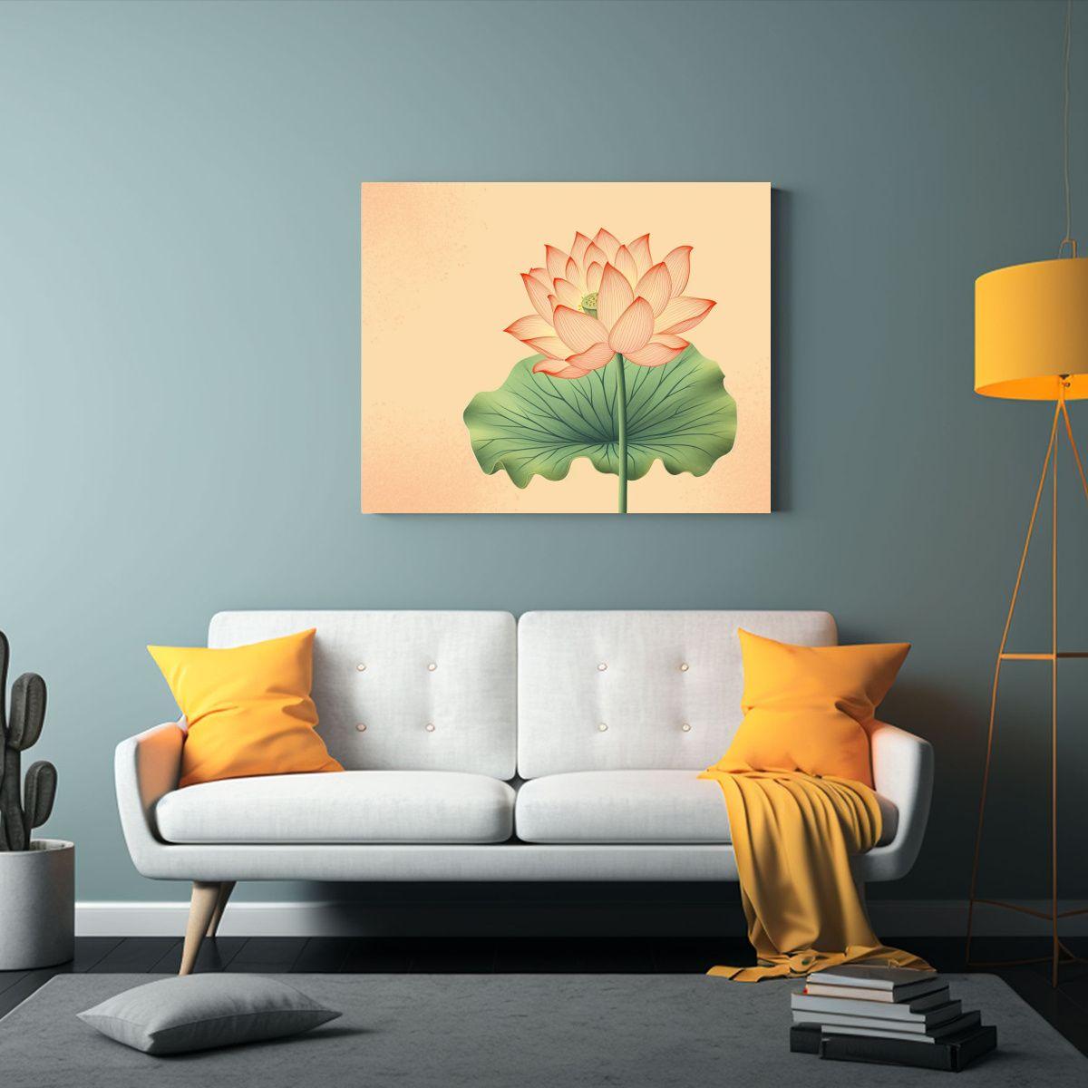 Cuadro Decorativo Temático Con Loto Rosa Sobre Fondo Verde. 75x50cm-2