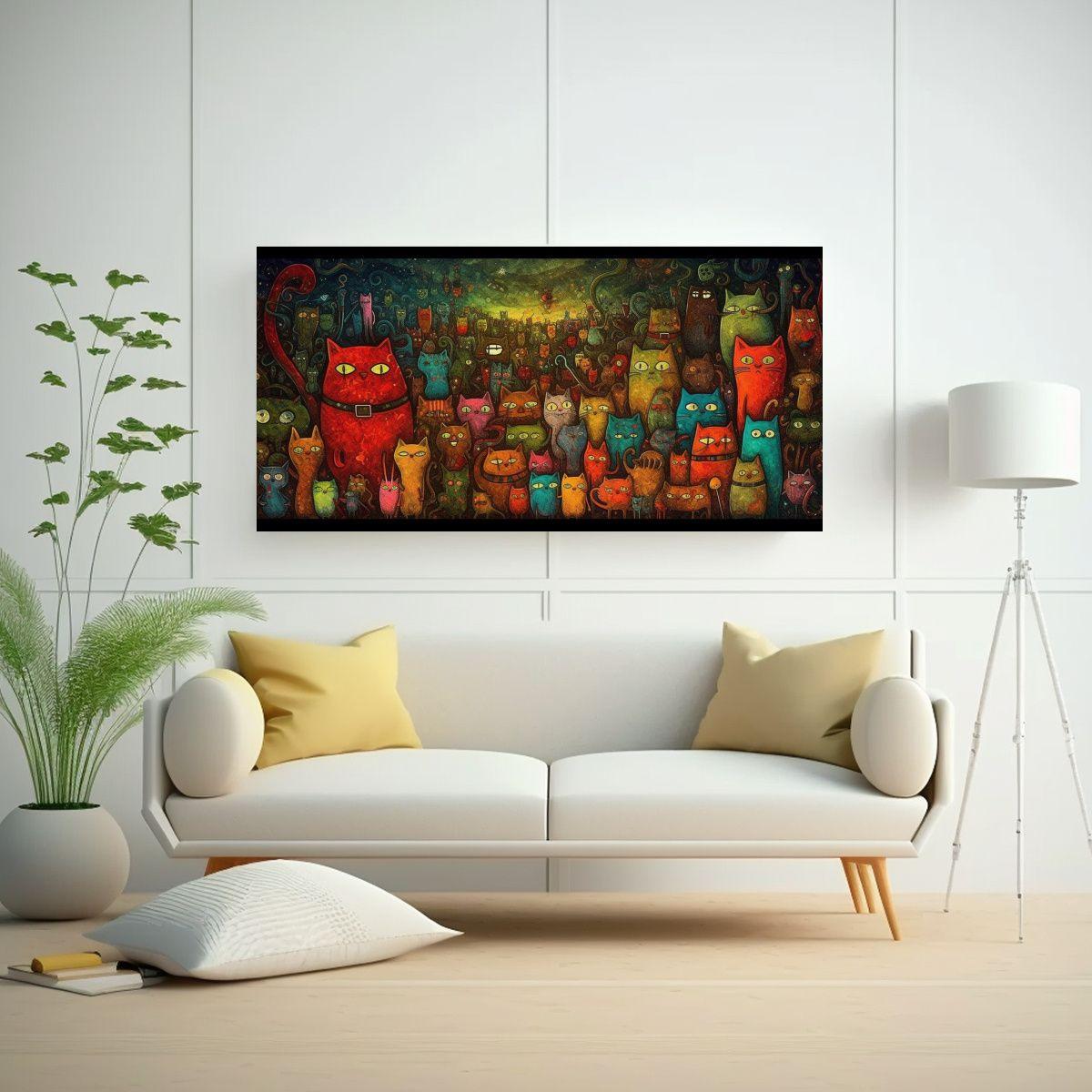 Cuadro Composición Figuras Gato Familiar 120x60cm-2