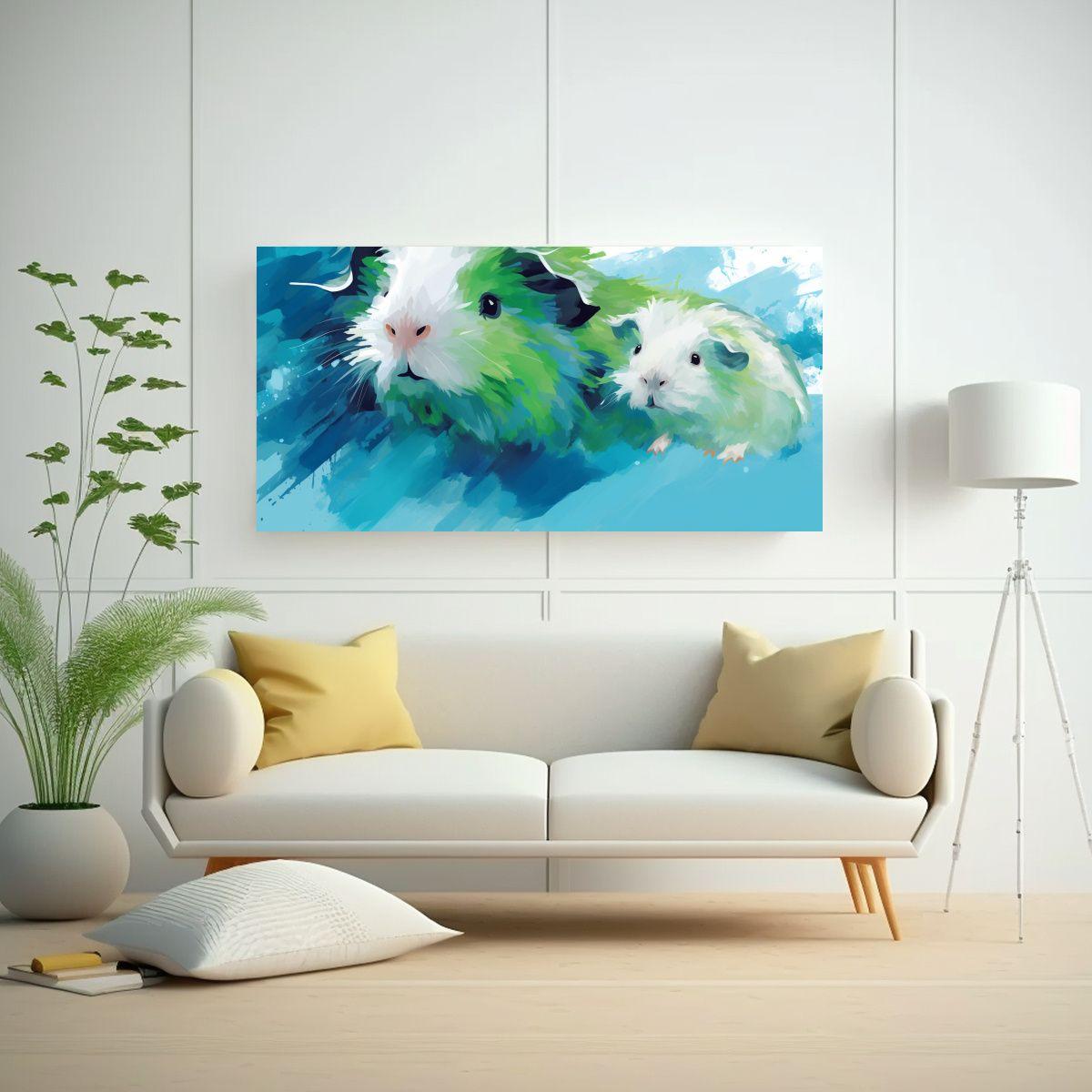 Cuadro Espectacular Guinea Pigs En Verde Y Azul Ar 40x20cm-2