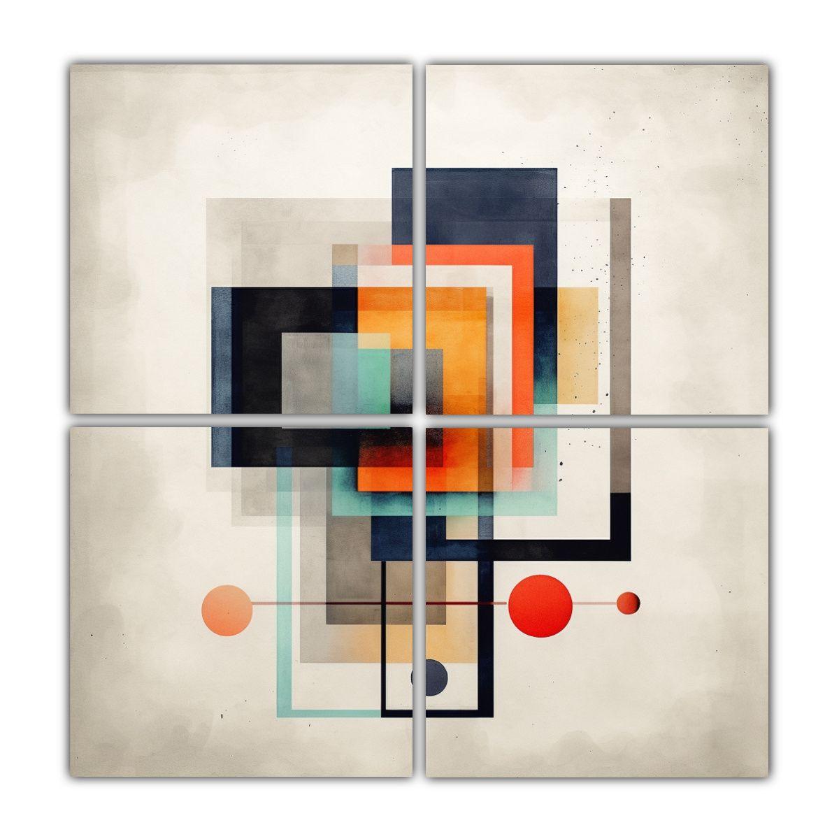 4 Cuadros Relieve Abstracto Geométrico 80x80 Cm-0