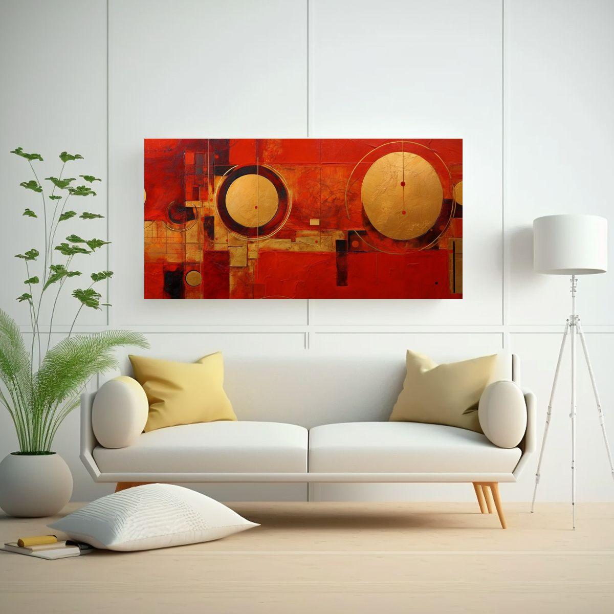 Cuadro Abstracto Rojo Y Dorado En Venta 60x30cm-2