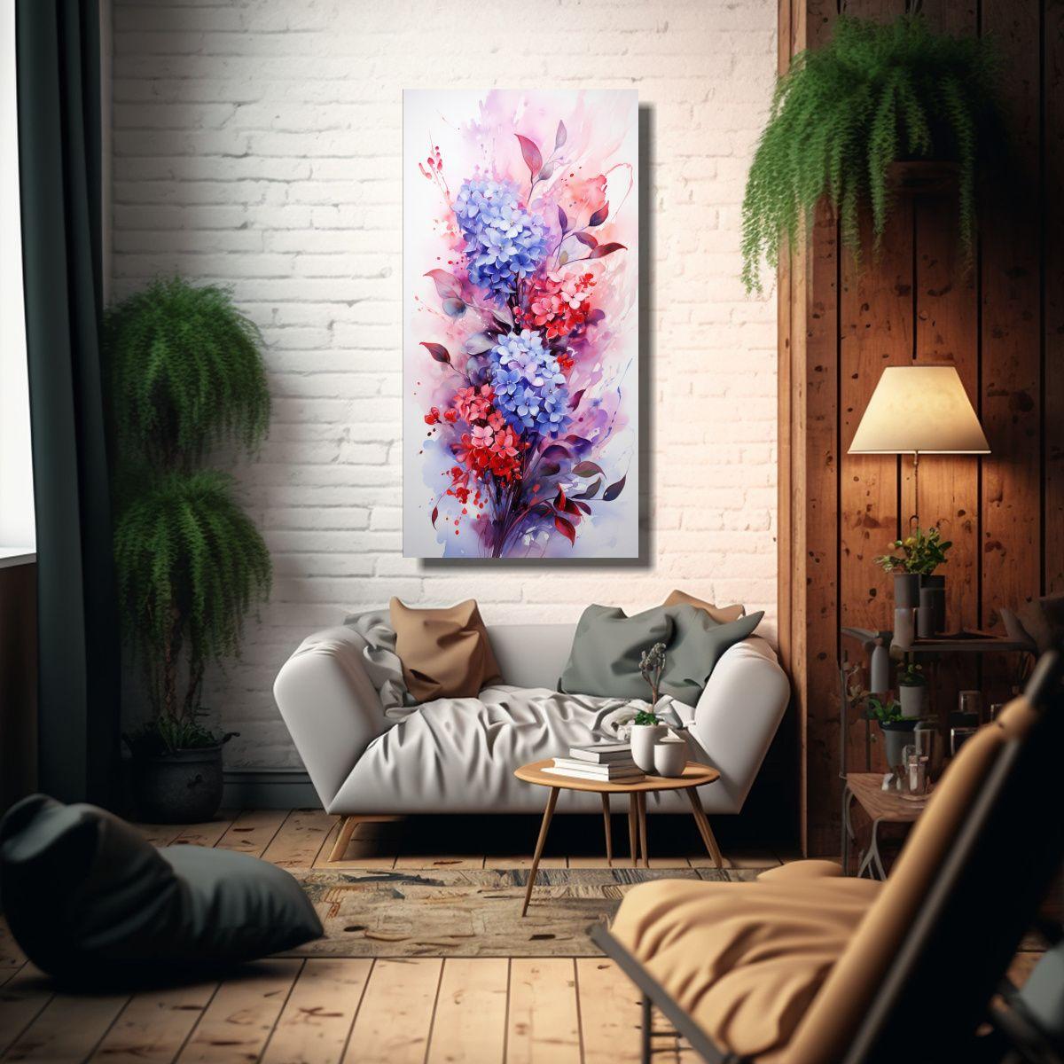 Cuadro Abstracto De Flores De Lila En Colores Rojo 70x140cm-2