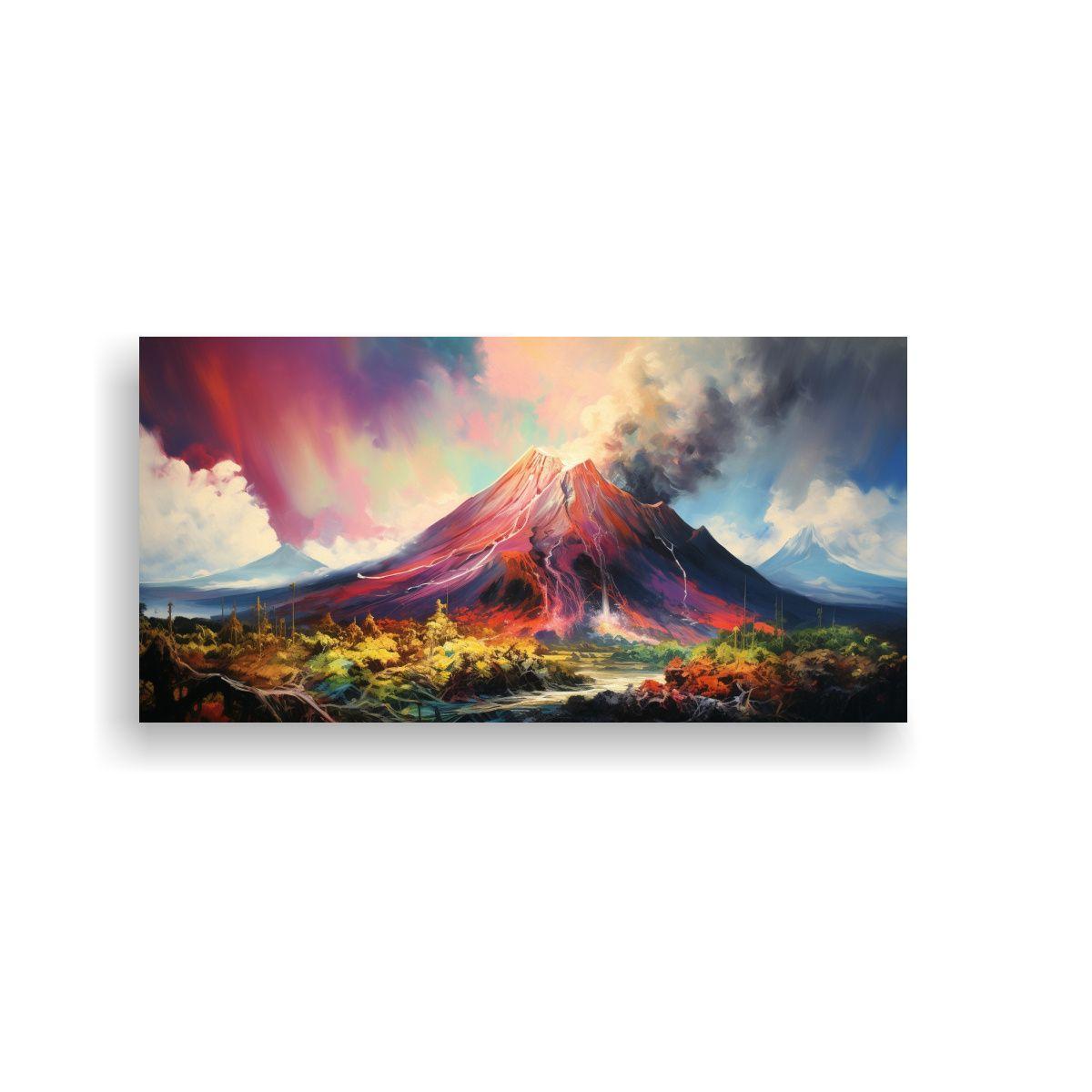 Cuadro Tela: Volcán Con Arcoíris Y Colores Paste 120x60cm-0