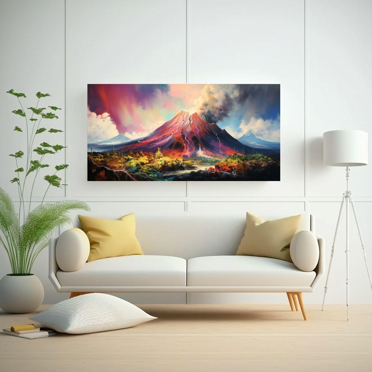 Cuadro Tela: Volcán Con Arcoíris Y Colores Paste 120x60cm-2