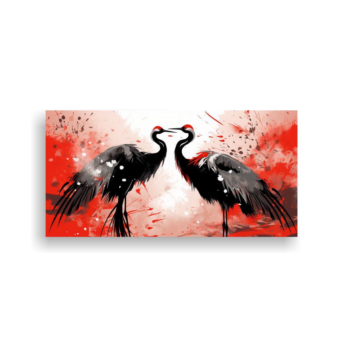 Cuadro Vintage Linda A Cranes Rojo Y Negro Arte 100x50cm-0