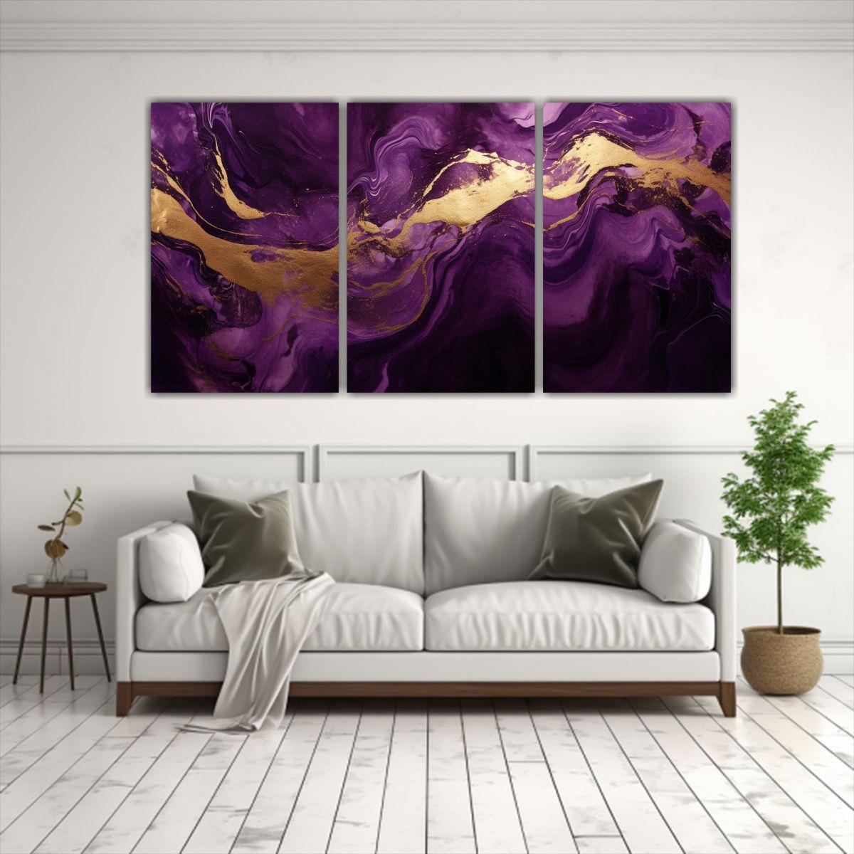 Pinturas Decorativas En Tonos Dorados Y Morados 60x30 Cm-2