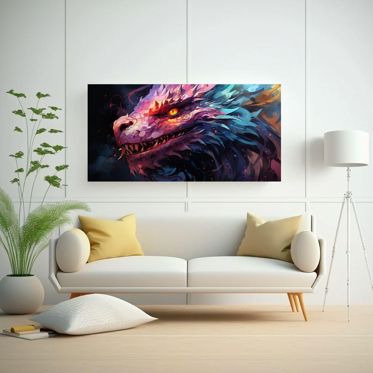 Cuadro Decorativo Luminoso De Dragón En Colores 100x50cm-2