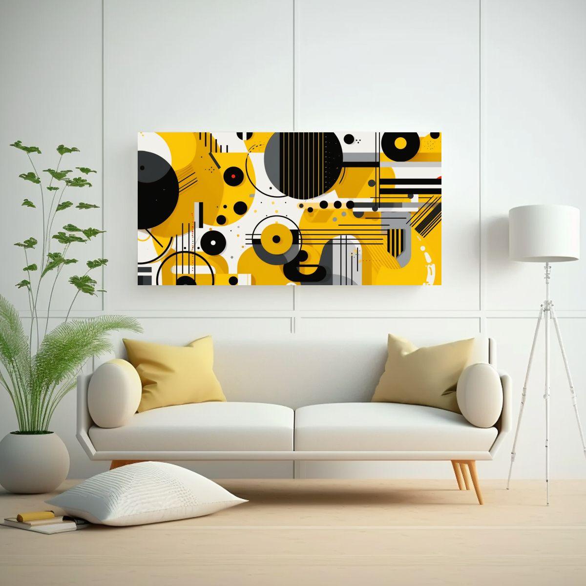 Cuadro Tela Estilo Flat Con Formas Geométricas 40x20cm-2