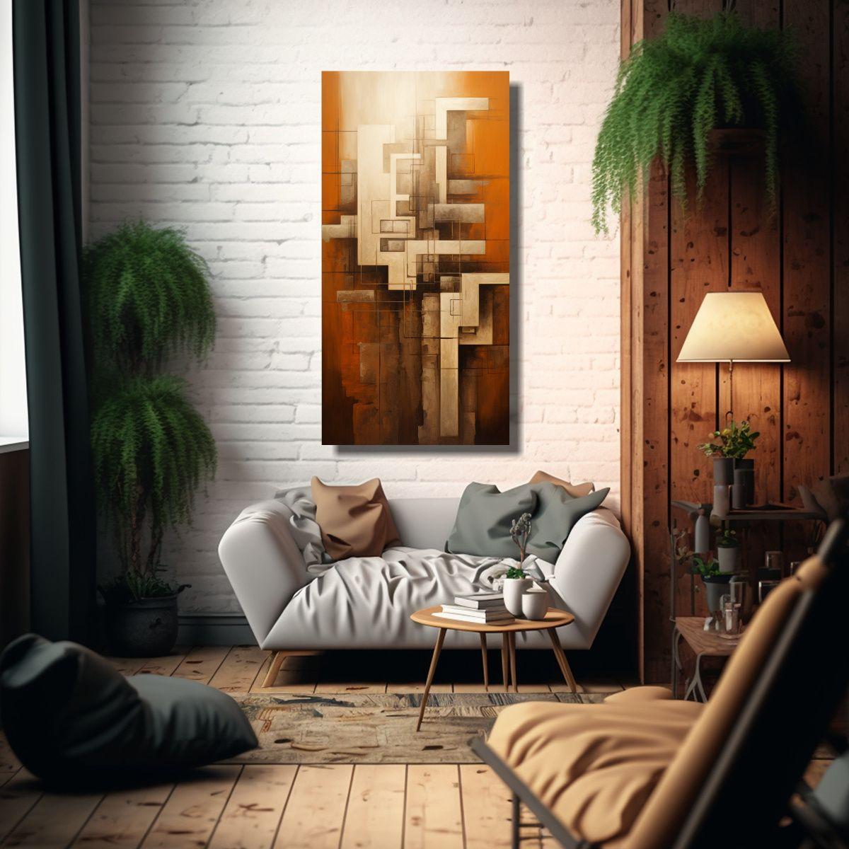 Cuadros Abstractos Simétricos Tonos Tierra 70x140cm-2