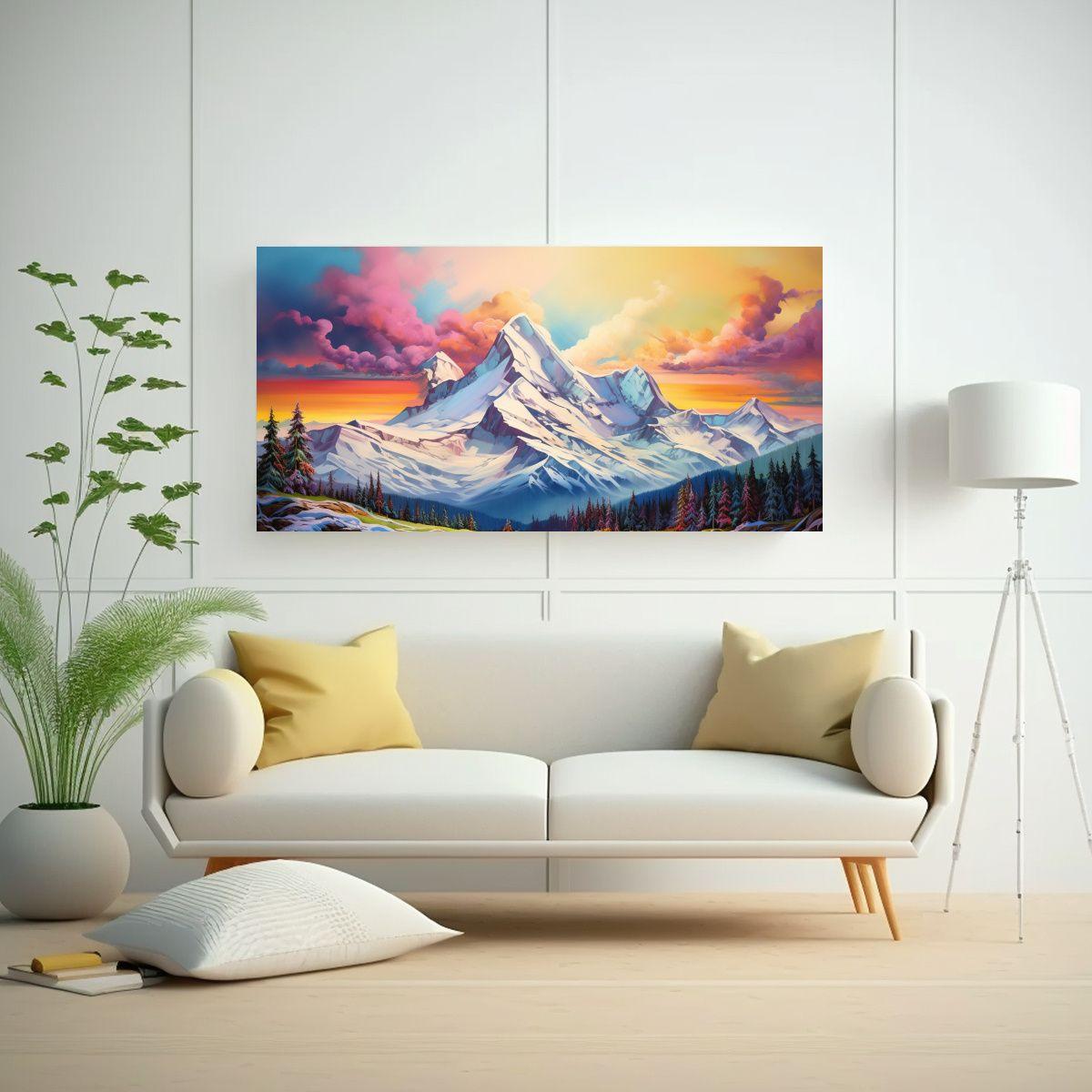 Pintura Abstracta De Montañas Nevadas Con Arcoír 140x70cm-2