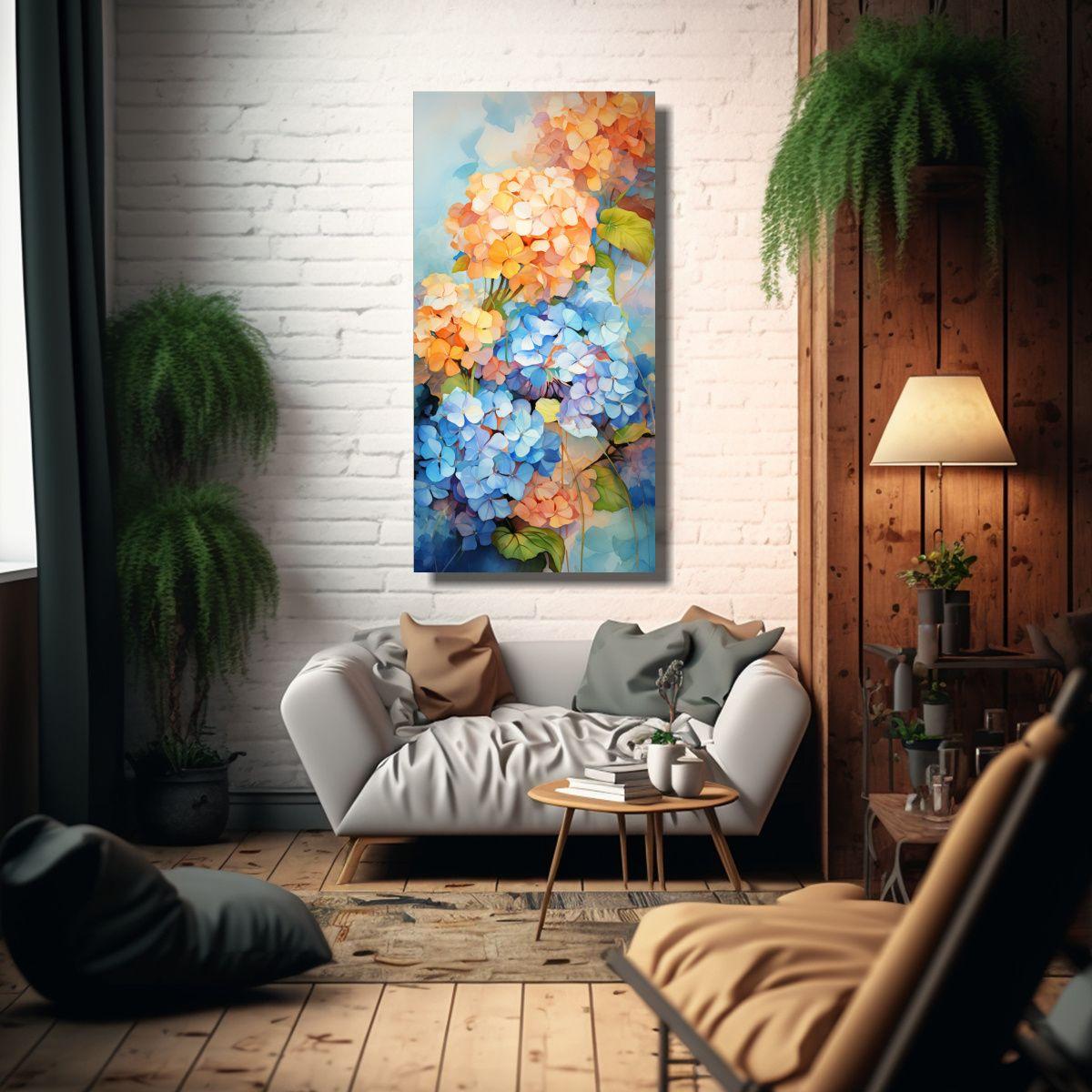 Pintura Abstracta De Hortensias En Tonos Naranja 50x100cm-2