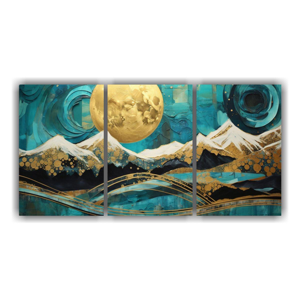 Pintura Con Luna Y Montañas Al Atardecer 90x45 Cm-0