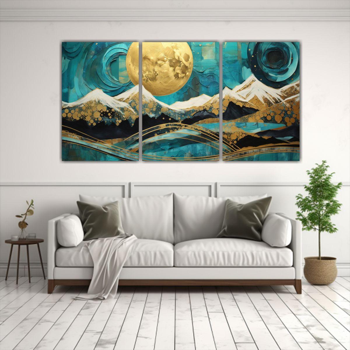 Pintura Con Luna Y Montañas Al Atardecer 90x45 Cm-2