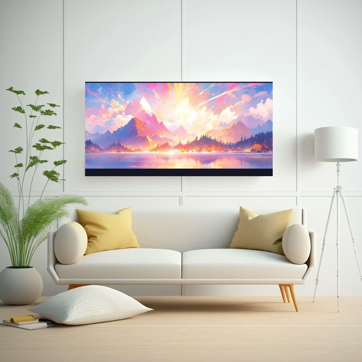 Cuadro Movimiento Simetría Lagos Con Arcoíris Y  100x50cm-2