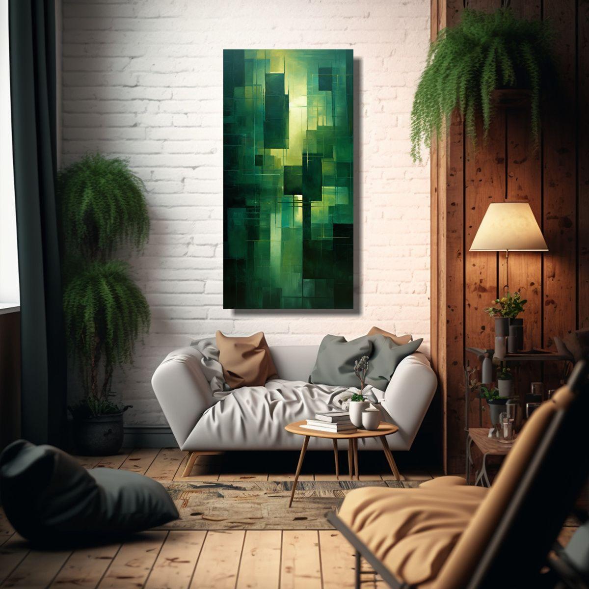 Cuadro Abstracto Poderoso En Verde Arte Decorativo 70x140cm-2
