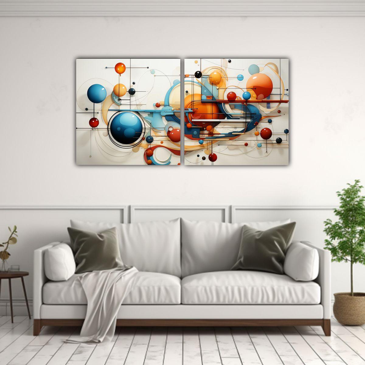 Dos Cuadros Abstractos De Tela Hermosa Alegría 100x50 Cm-2