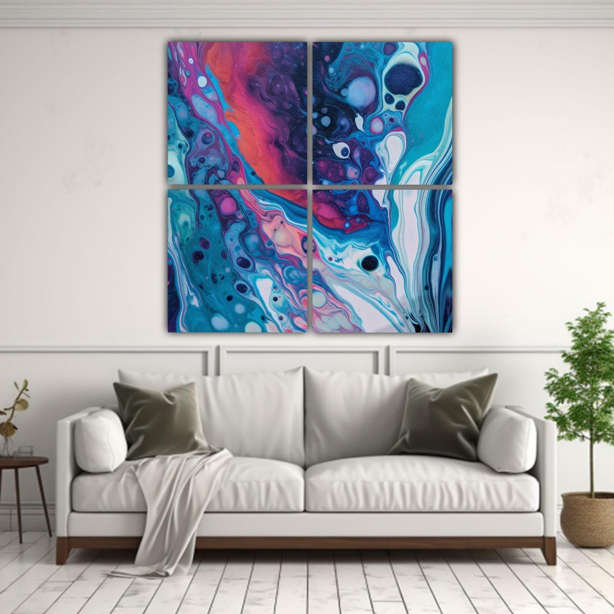 Pintura Abstracta Líquida Azul Y Morada Estilo 160x160 Cm-2