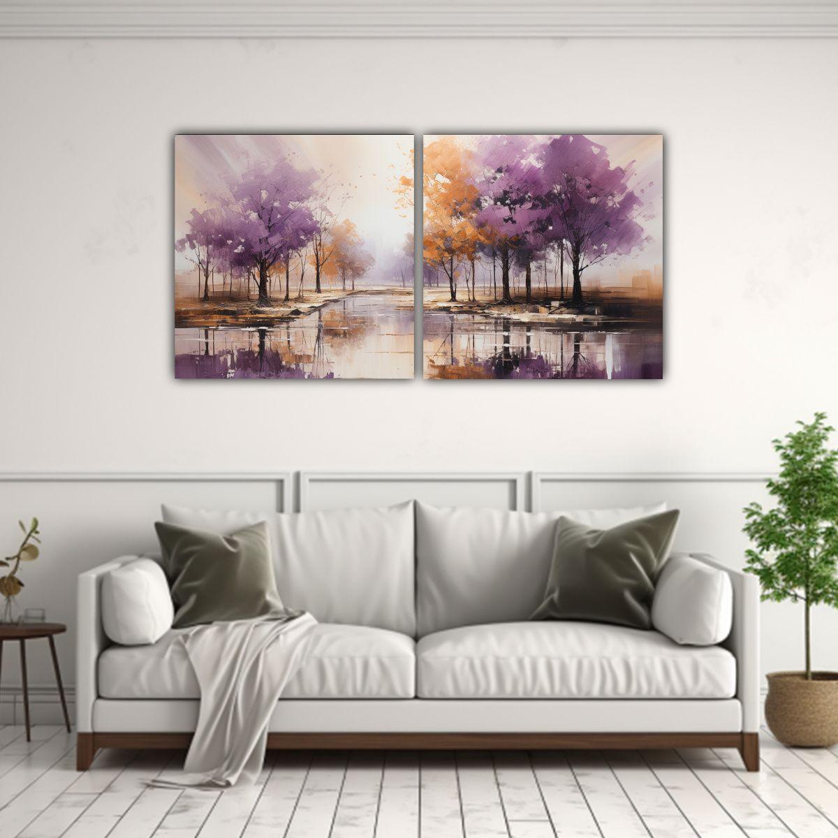 Cuadro Abstracto De Árboles En Plata Y Oro Para 160x80 Cm-2