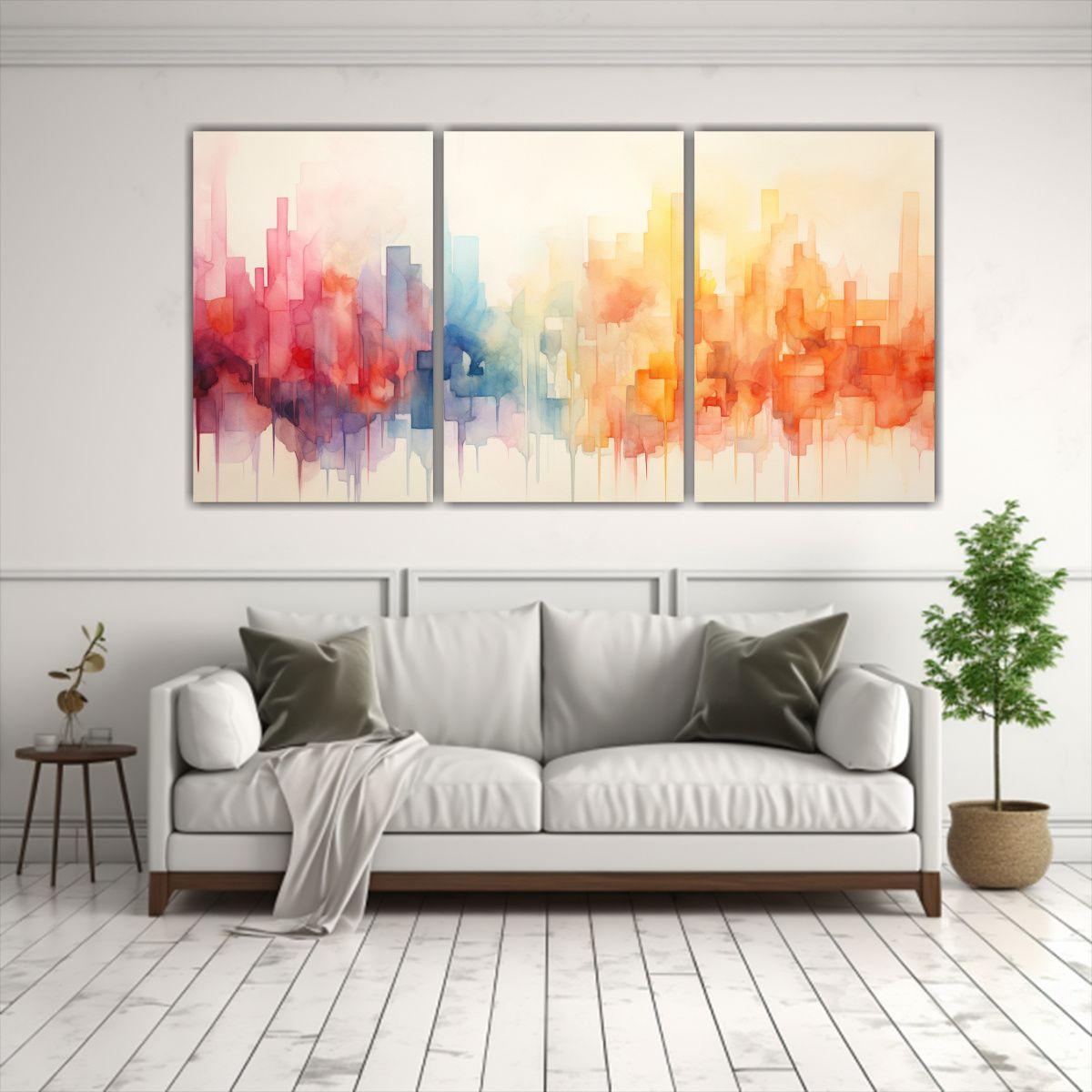 Cuadros Abstractos De Arte Gráfico Con Acuarelas 60x30 Cm-2