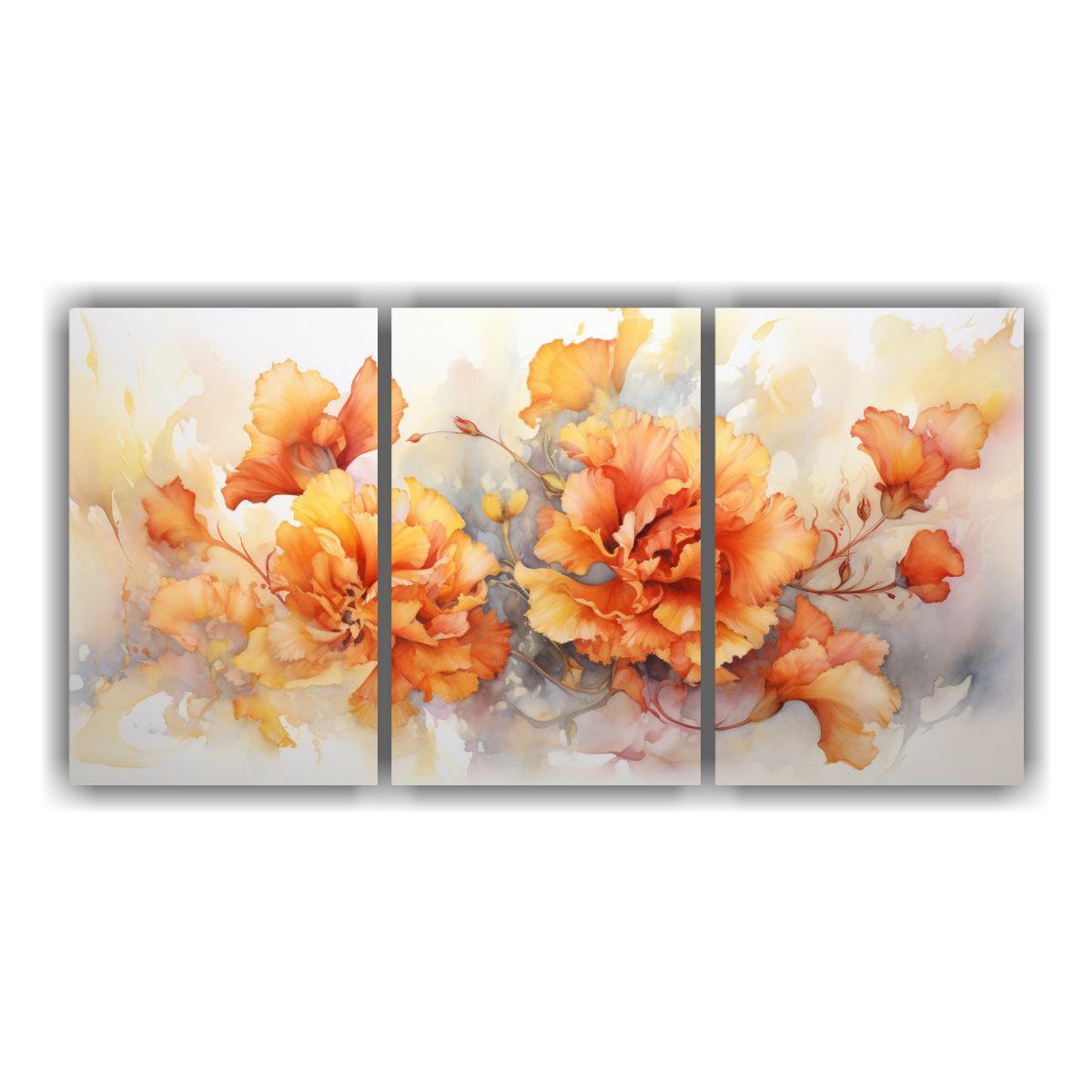 Cuadros Abstractos De Flores Naranjas Y Doradas 120x60 Cm-0