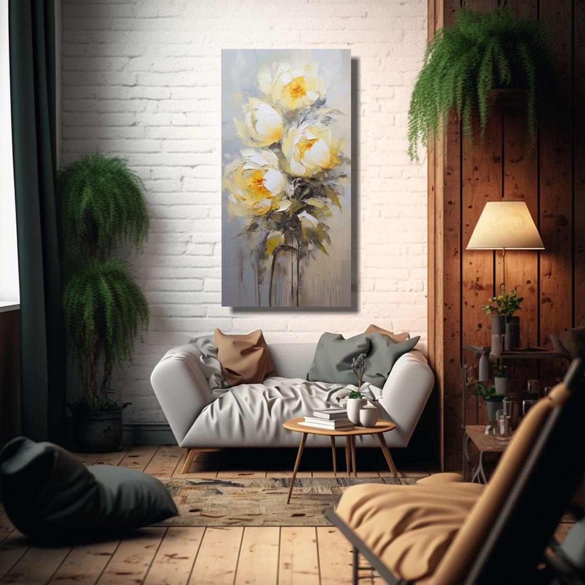 Cuadro Lienzo Expresividad Flores Amarillas 60x120cm-2