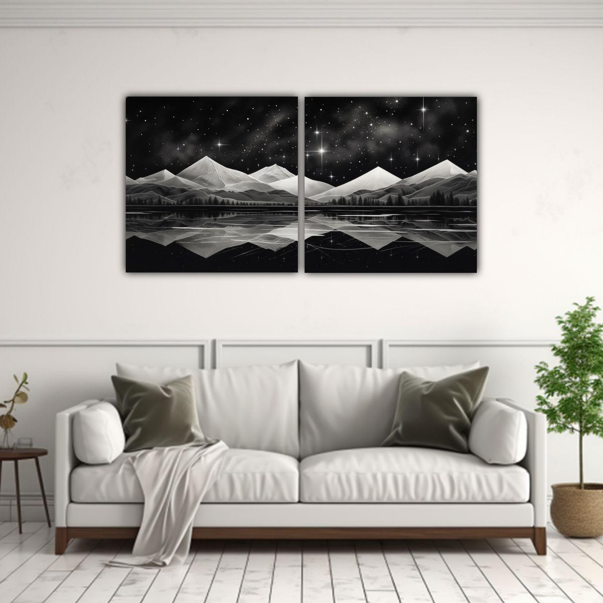 Diptico Modernos Paisaje Montañoso Con Estilo 60x30 Cm-2