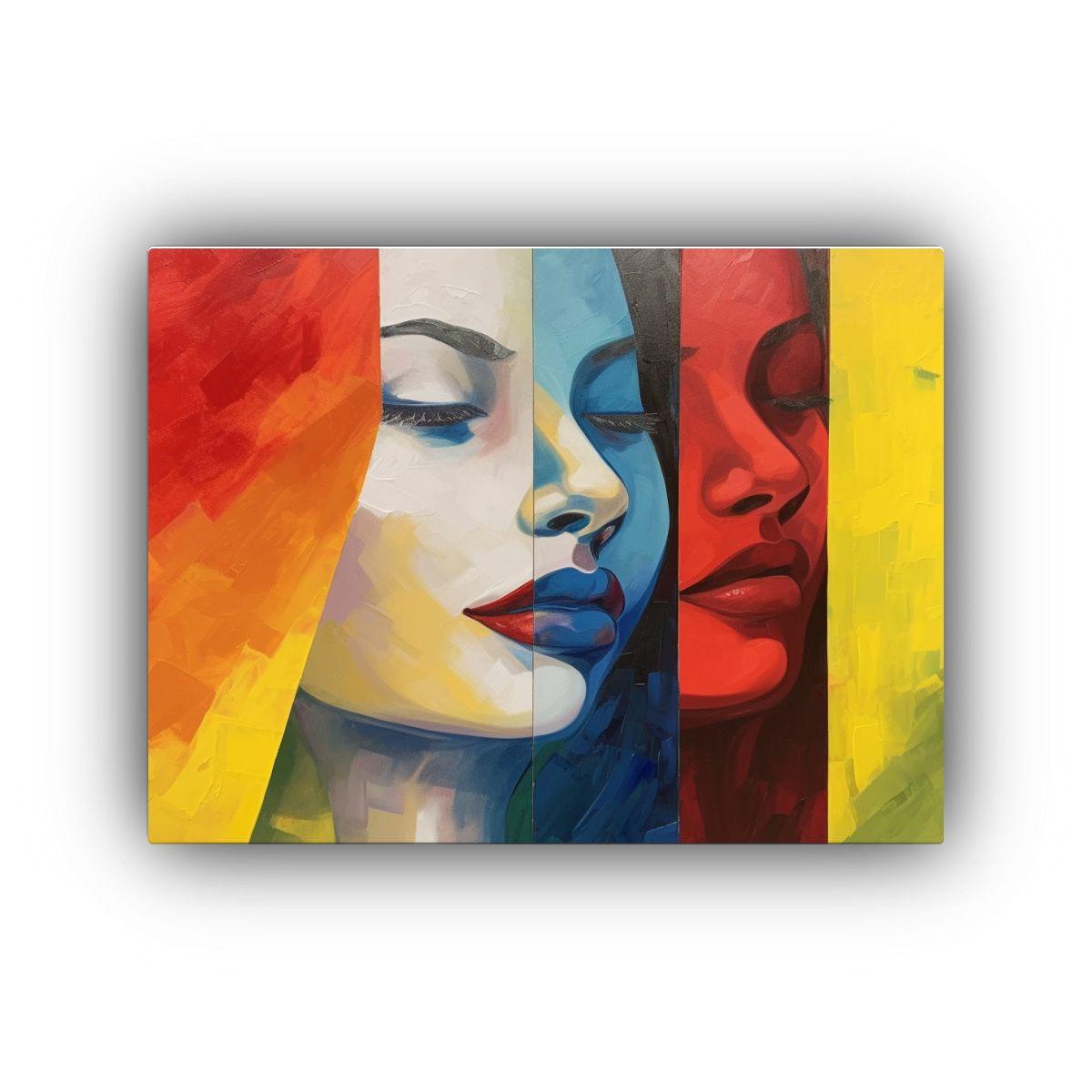 Pintura Mujer Sobre Fondo 4 Colores: Rojo, Verde, Azul. 30x20cm-0