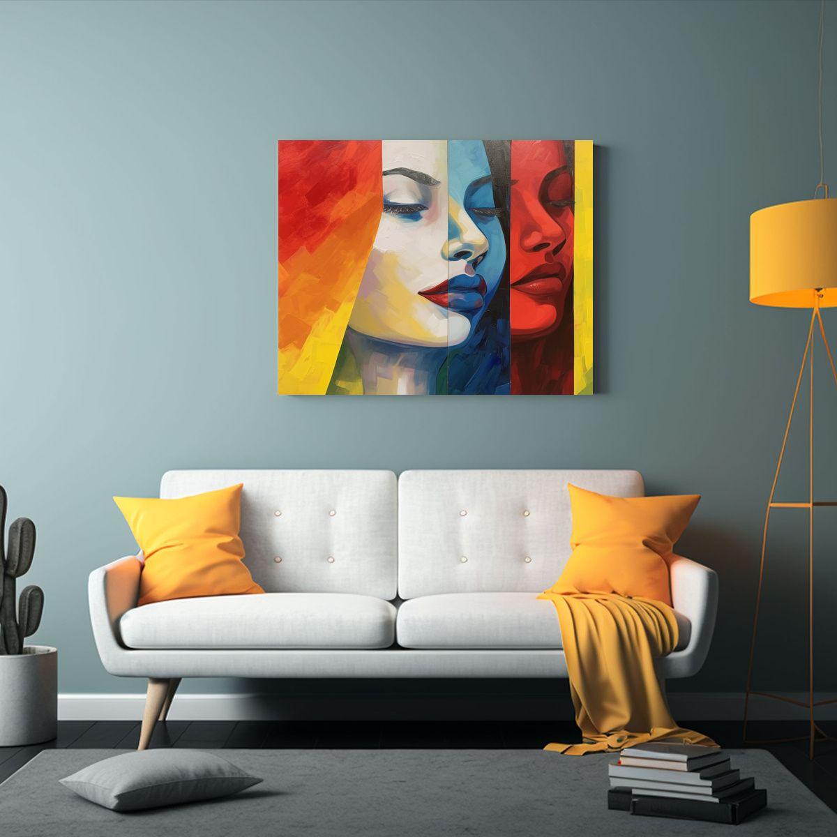Pintura Mujer Sobre Fondo 4 Colores: Rojo, Verde, Azul. 30x20cm-2